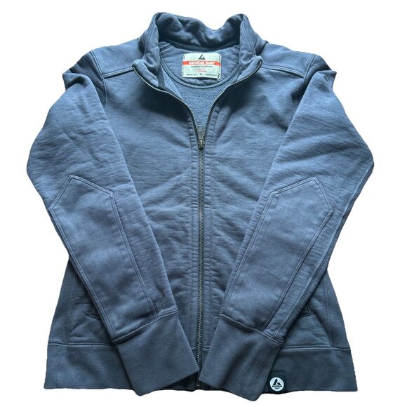 American Giant Women’s Medium Full Zip Blue Gray MockNeck Sweatshirt Made In USA - Picture 1 of 6